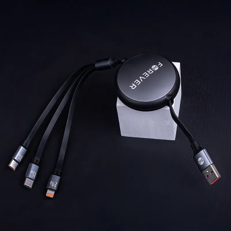 Cablu 3IN1 USB - Lightning + 2 X USB-C 1.2M - Negru
