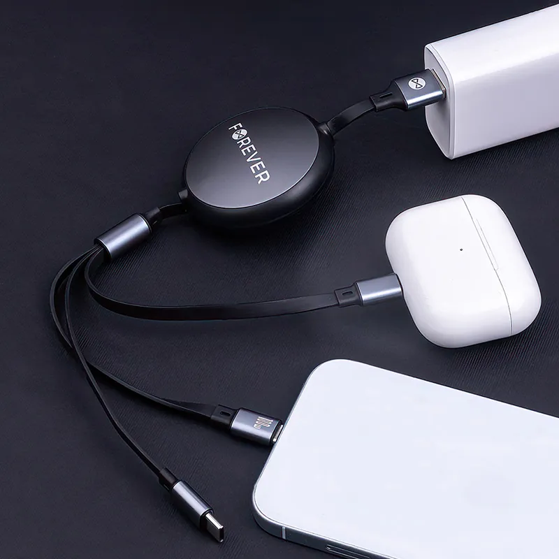 Cablu 3IN1 USB - Lightning + 2 X USB-C 1.2M - Negru