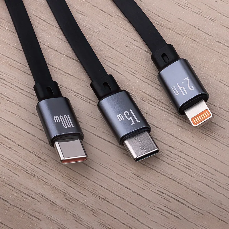 Cablu 3IN1 USB - Lightning + 2 X USB-C 1.2M - Negru