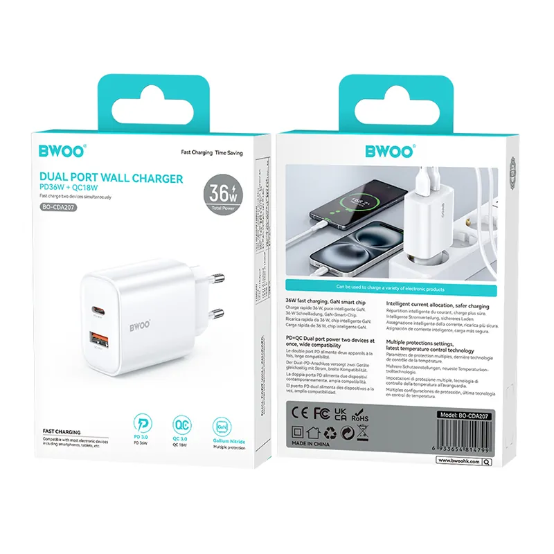 Incarcator Retea 1X USB 1XUSB-C Fast Charging PD 36W - Alb