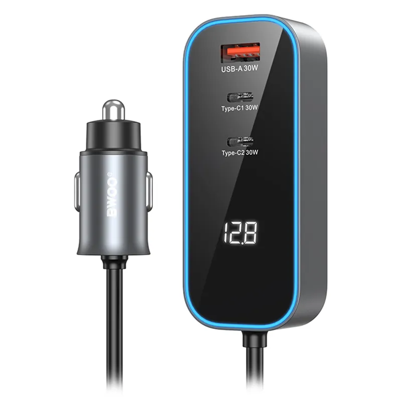 Incarcator Auto 30W Pd 2X USB-C + 1X USB A - Negru