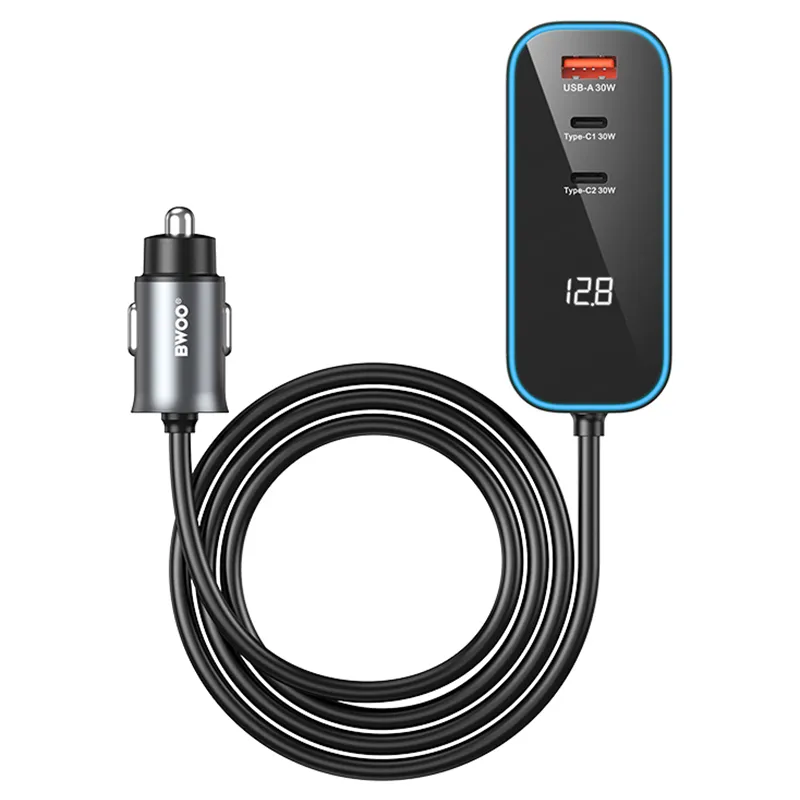 Incarcator Auto 30W Pd 2X USB-C + 1X USB A - Negru