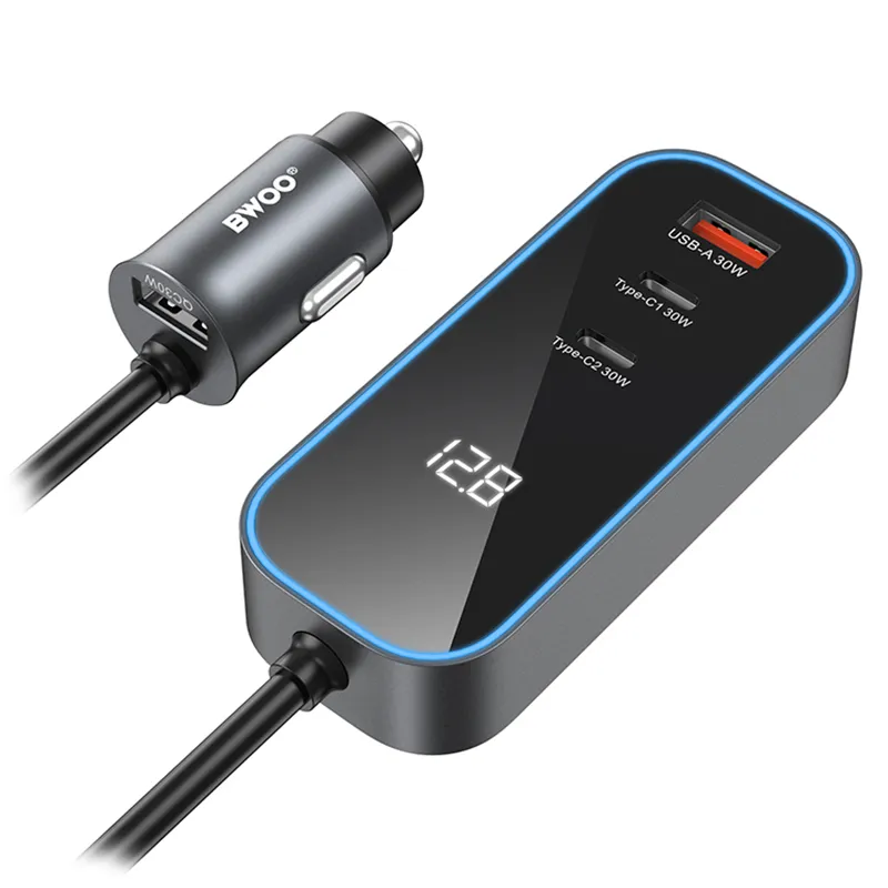 Incarcator Auto 30W Pd 2X USB-C + 1X USB A - Negru