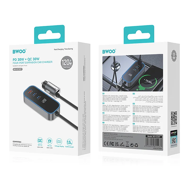 Incarcator Auto 30W Pd 2X USB-C + 1X USB A - Negru