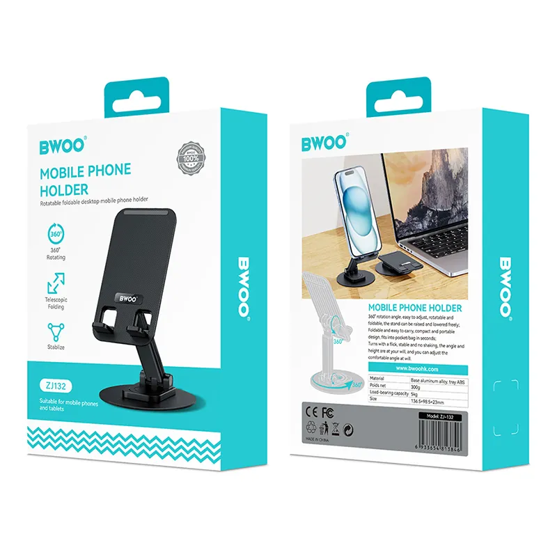 Suport Birou Rotativ pentru Telefon - Negru