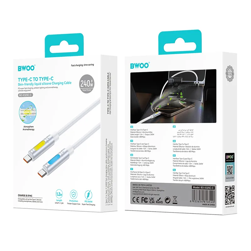 Cablu USB-C - USB - C 1.2M 240W cu RGB si Aromatherapy - Alb