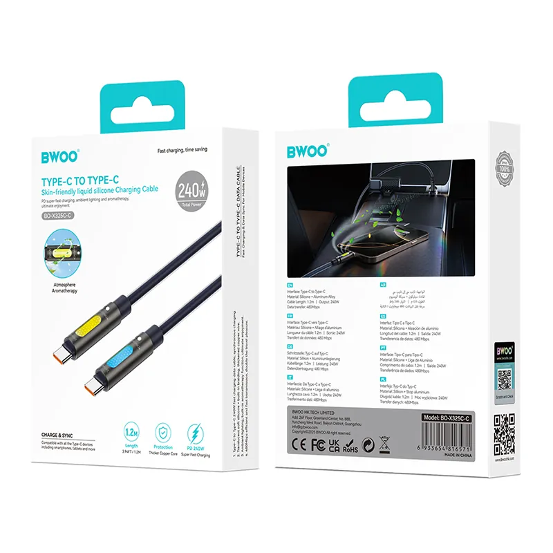 Cablu USB-C - USB - C 1.2M 240W cu RGB si Aromatherapy - Negru
