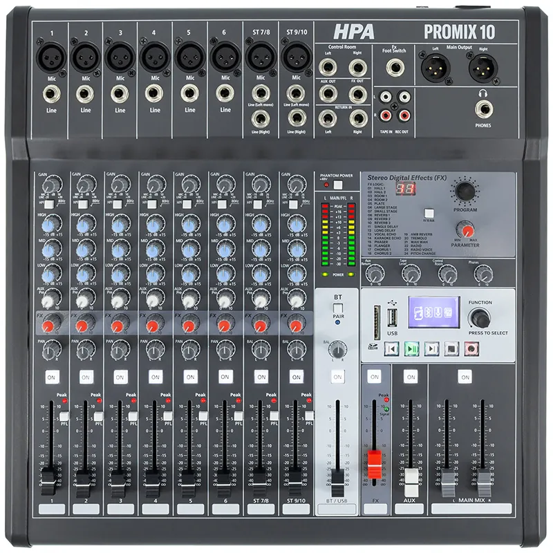Mixer Digital 10 Canale 48V BT/USB/SD