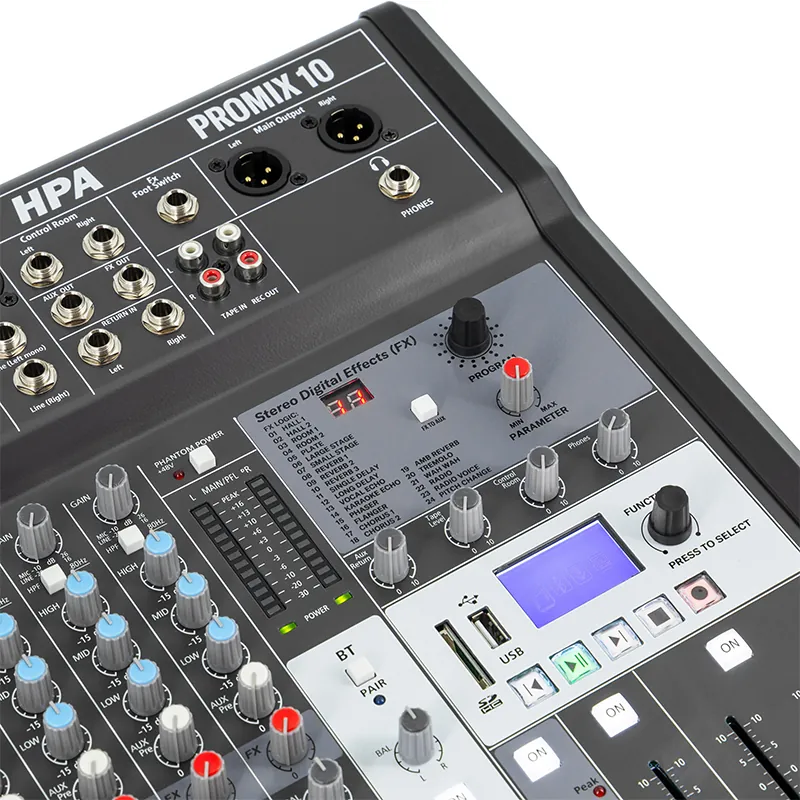 Mixer Digital 10 Canale 48V BT/USB/SD