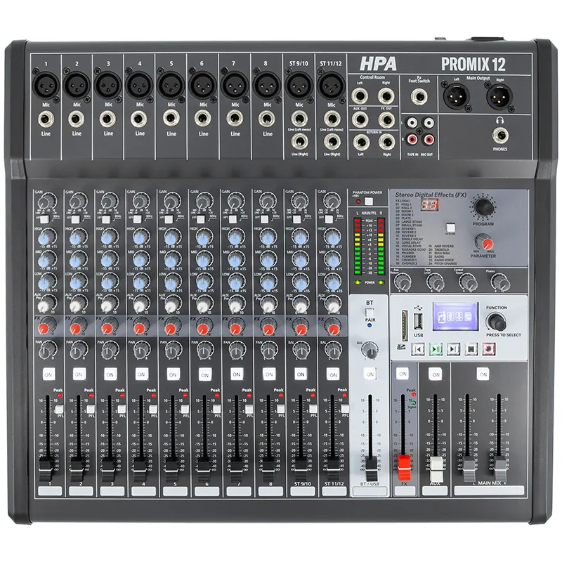 Mixer Digital 12 Canale 48V BT/USB/SD
