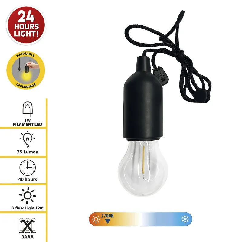 Lampa LED Retro cu Filament cu Baterii - Negru