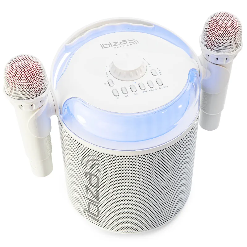 Boxa Karaoke cu 2 Microfoane Wireless BT/USB/Msd/AUX - Alb