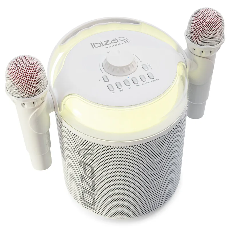 Boxa Karaoke cu 2 Microfoane Wireless BT/USB/Msd/AUX - Alb