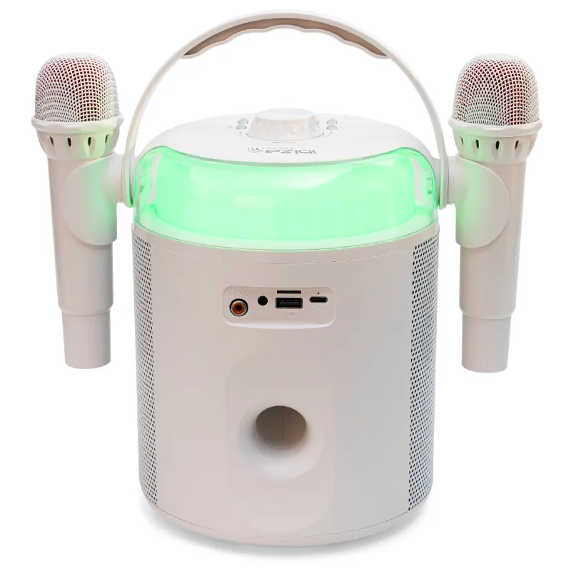 Boxa Karaoke cu 2 Microfoane Wireless BT/USB/Msd/AUX - Alb