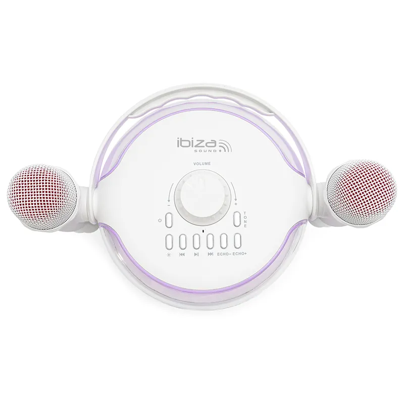 Boxa Karaoke cu 2 Microfoane Wireless BT/USB/Msd/AUX - Alb
