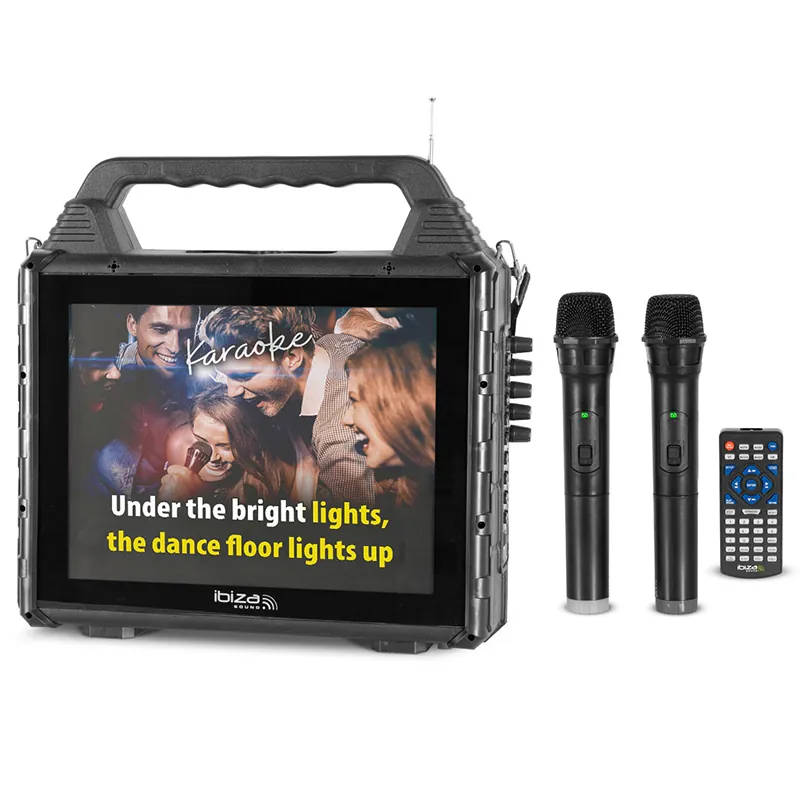 Set Portabil Karaoke cu Ecran Incorporat 14.1" si 2 Mic Wireless