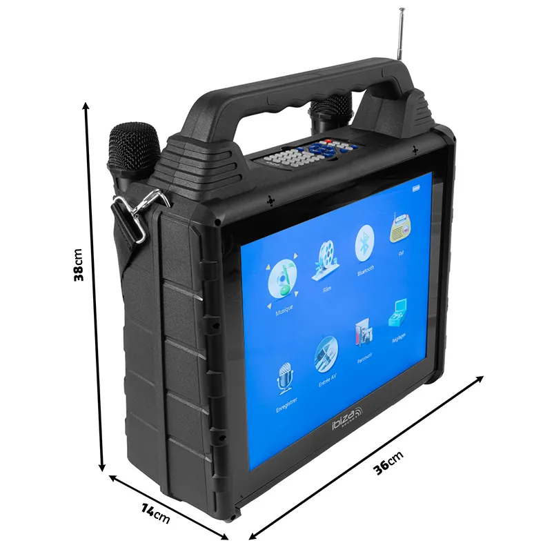 Set Portabil Karaoke cu Ecran Incorporat 14.1" si 2 Mic Wireless