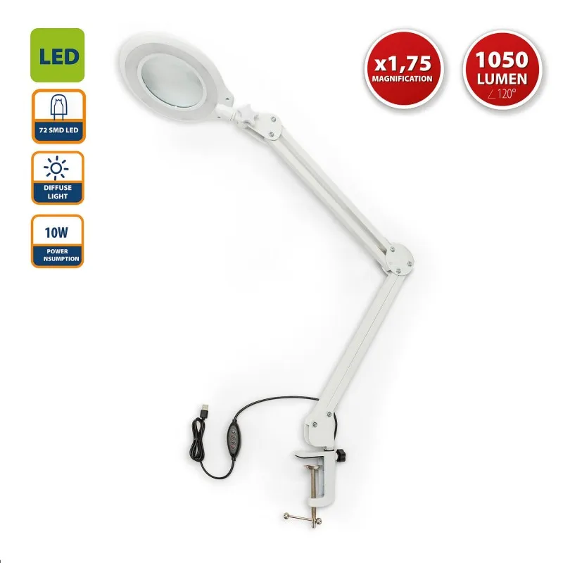 Lampa LED 12W cu Lupa 3X Brat Reglabil - Alb