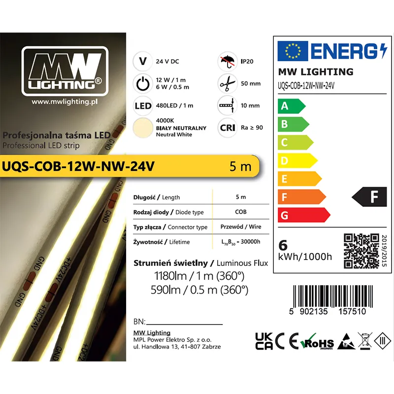 Banda LED Cob 12W 24V 4000K 5M
