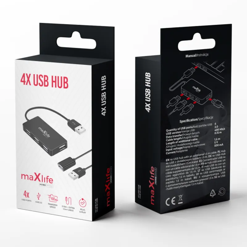 USB Hub 4 USB Cablu 0.15M + Cablu 1.5M