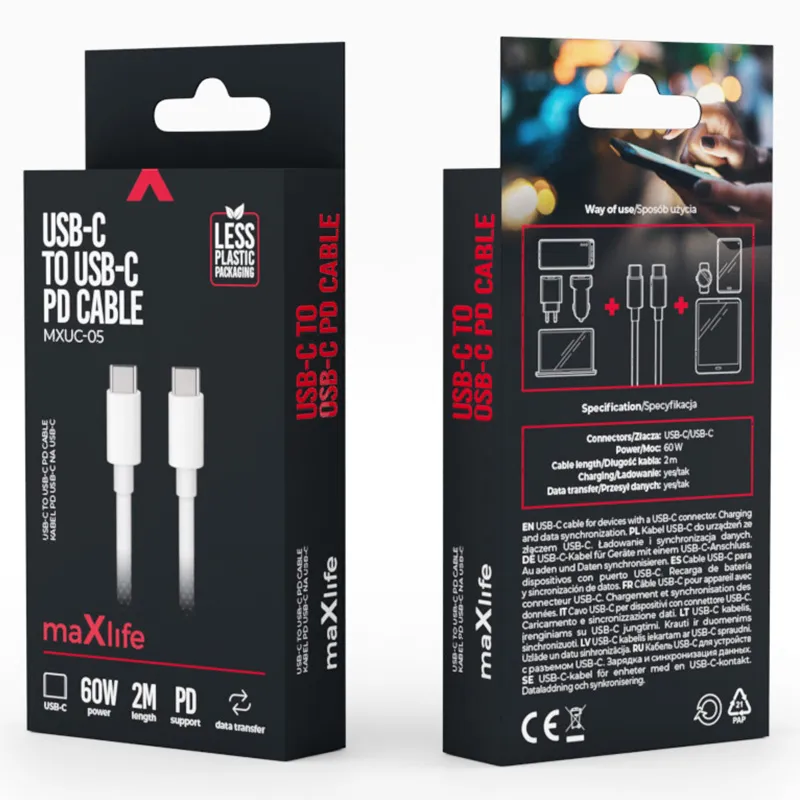 Cablu USB-C - USB-C 60W 2M - Alb