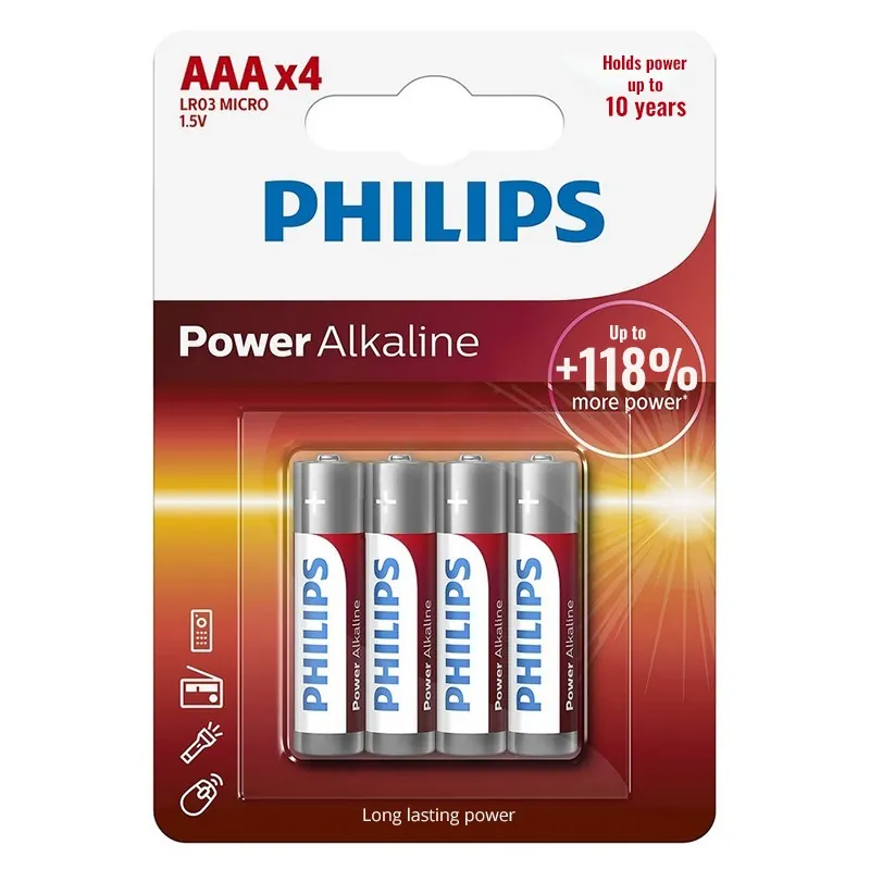 Baterie Power Alkaline LR3 AAA Blister 4 Buc Philips