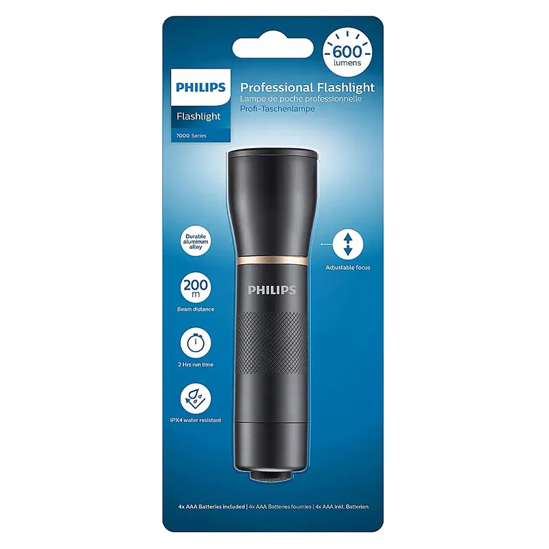 Lanterna LED Aluminiu 600 Lumeni 4 AAA Philips