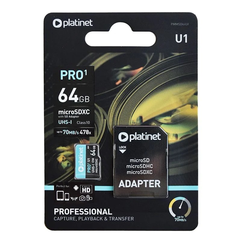 Card microSD 64GB clasa 10 cu adaptor Platinet