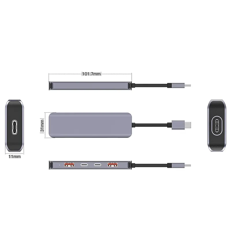 Hub 5 in 1 10 Gbs USB-C PD 100W  Aluminiu Platinet