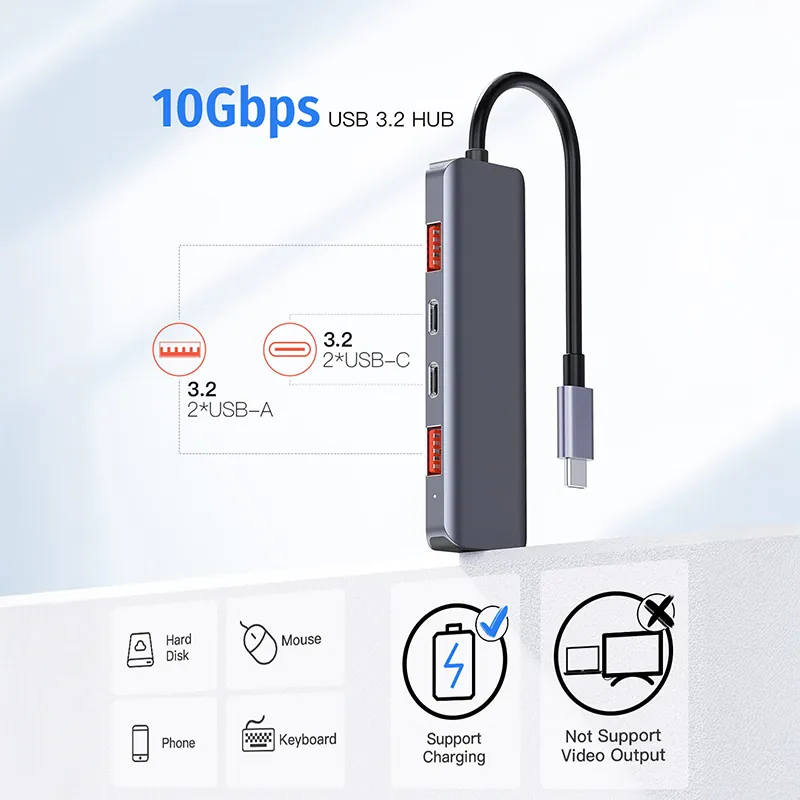 Hub 5 in 1 10 Gbs USB-C PD 100W  Aluminiu Platinet
