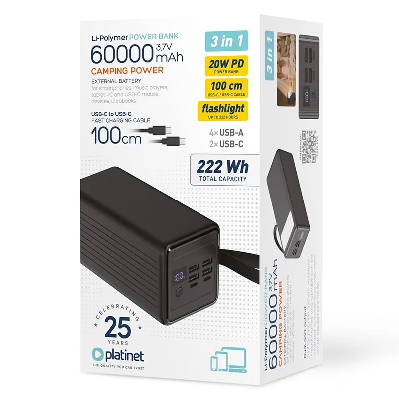 Power Bank 60000MAH 20W PD Platinet