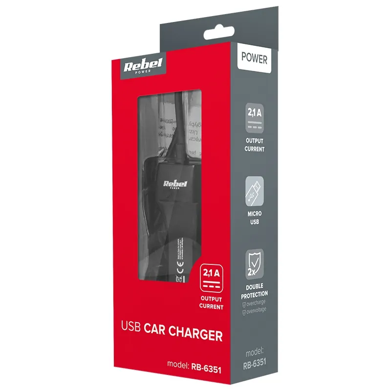 Incarcator Auto Micro USB 2100MA Rebel