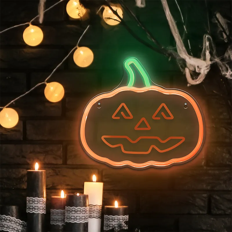 Reclama Luminoasa Neon LED Lumina Verde/Portocalie Halloween