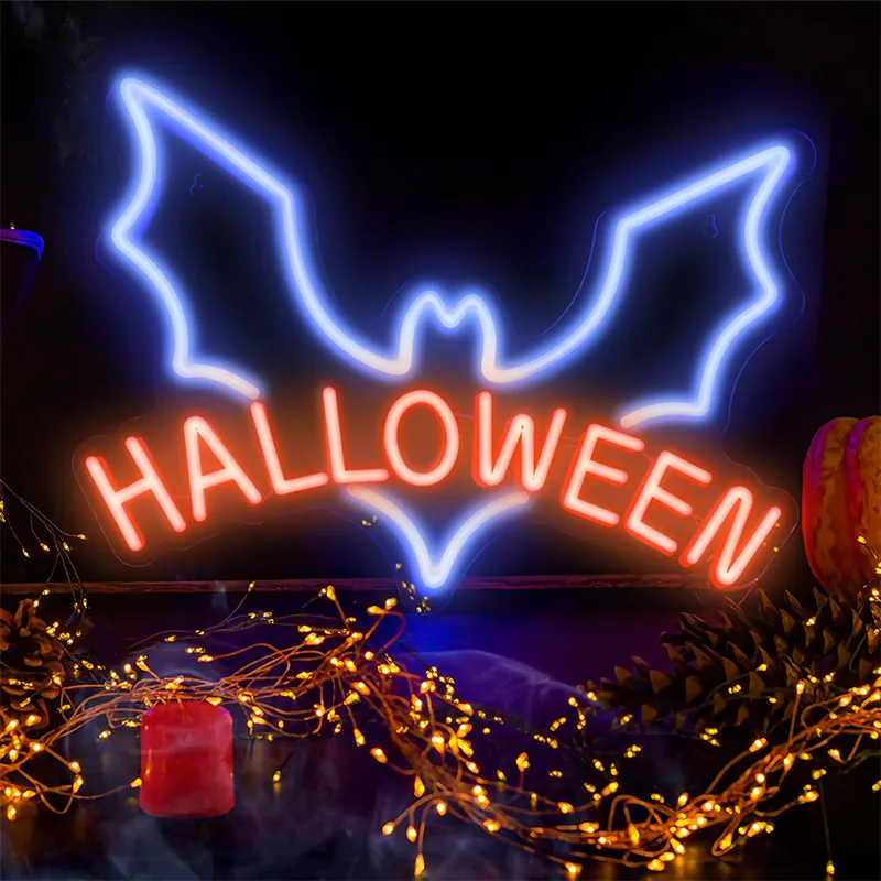 Reclama Luminoasa Neon LED Lumina Rosie/Albastra Model Halloween