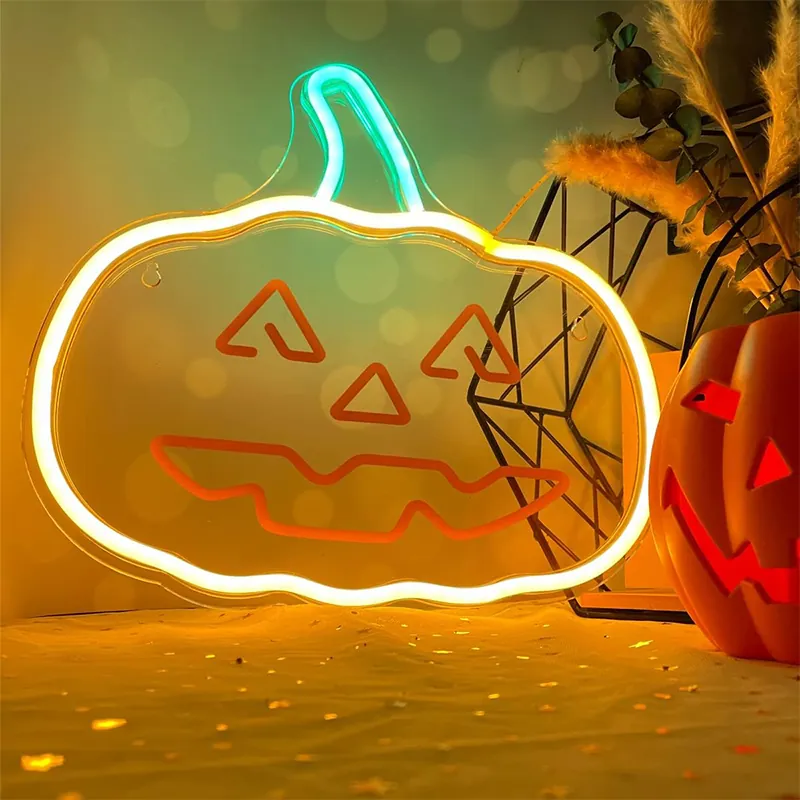Reclama Luminoasa Neon LED Lumina Verde/Portocalie Halloween