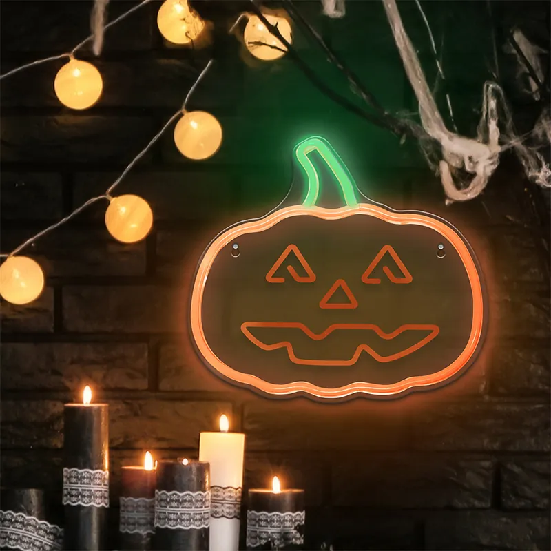 Reclama Luminoasa Neon LED Lumina Verde/Portocalie Halloween