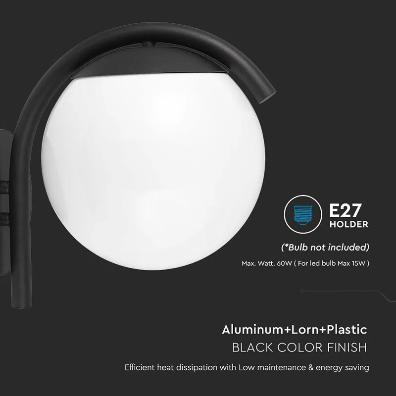 Lampa Perete cu Soclu E27 IP44 - Negru Mat