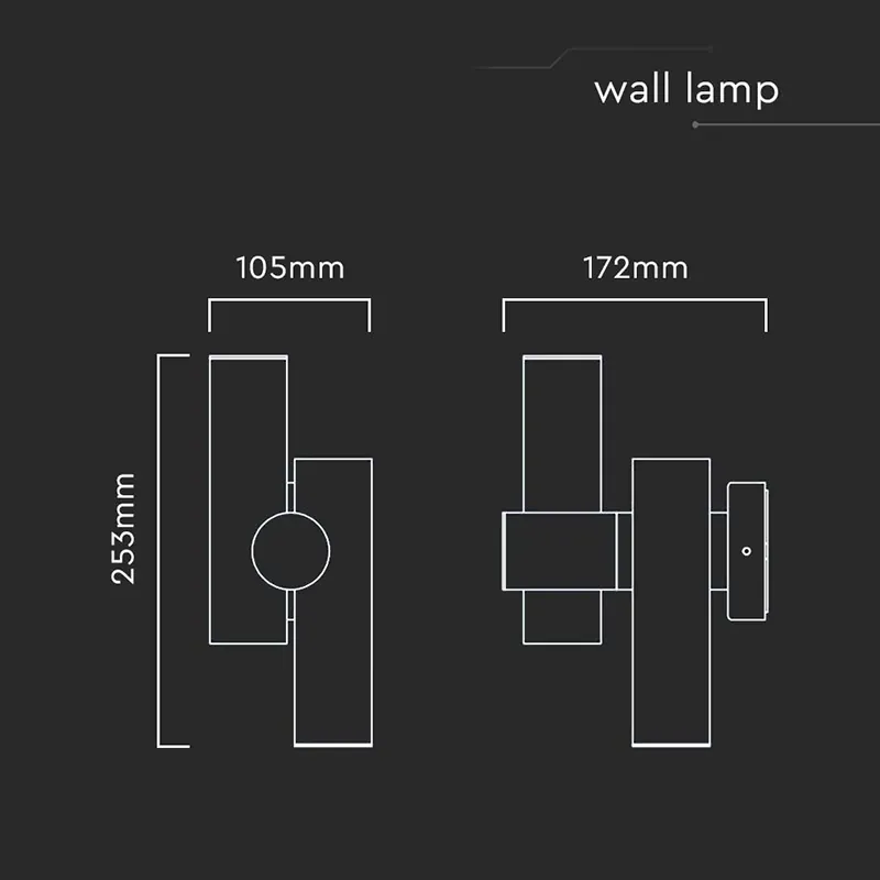 Corp Iluminat LED 2 Cai 2W 600LM 3000K IP44 - Negru