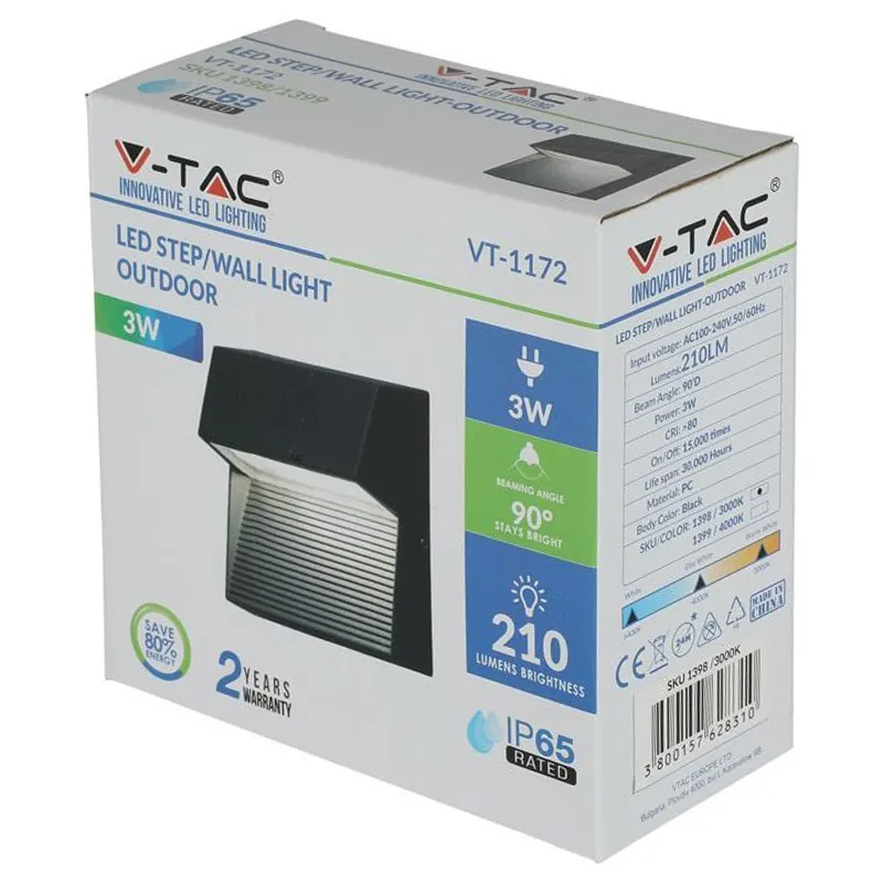 Corp Iluminat LED Steplight Montaj Scara/Perete 3W 4000K - Negru