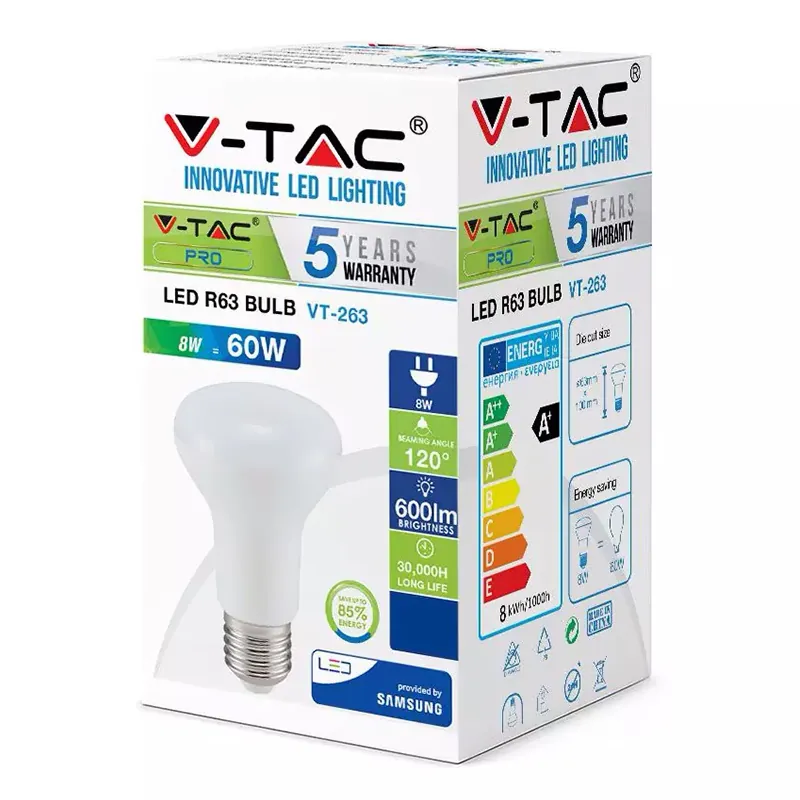 Bec LED R63 E27 8W 3000K Alb Cald, Cip Samsung