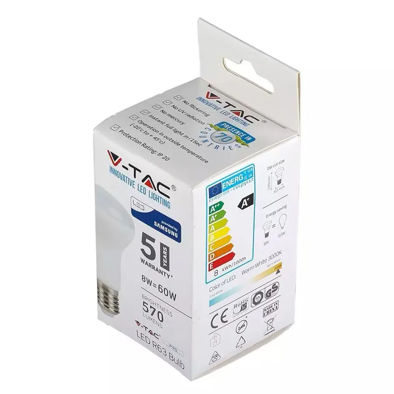 Bec LED R63 E27 8W 3000K Alb Cald, Cip Samsung