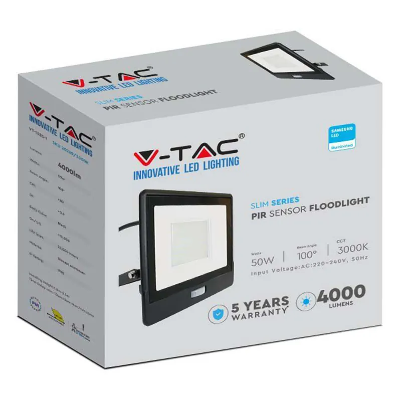 Reflector LED SMD 50W 6400K IP65 cu Senzor Miscare - Negru