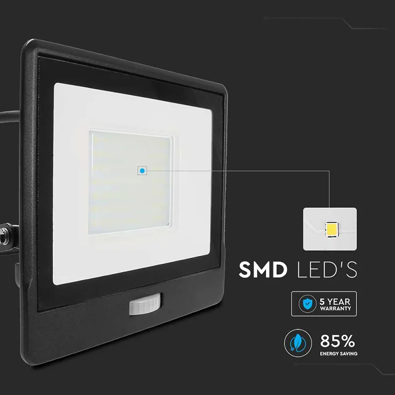 Reflector LED SMD 50W 6400K IP65 cu Senzor Miscare - Negru