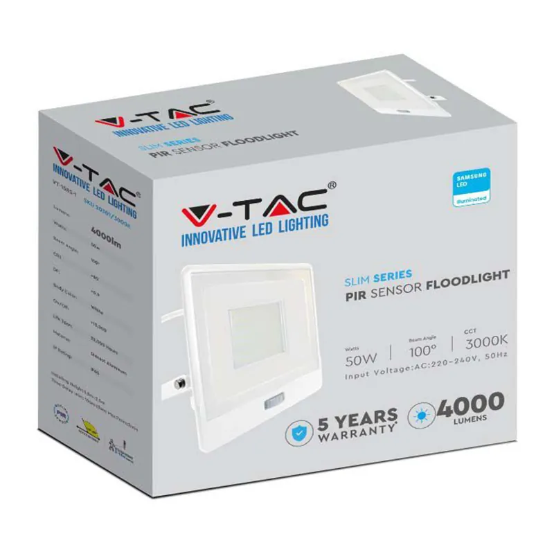 Reflector LED SMD 50W 4000K IP65 cu Senzor Miscare - Alb