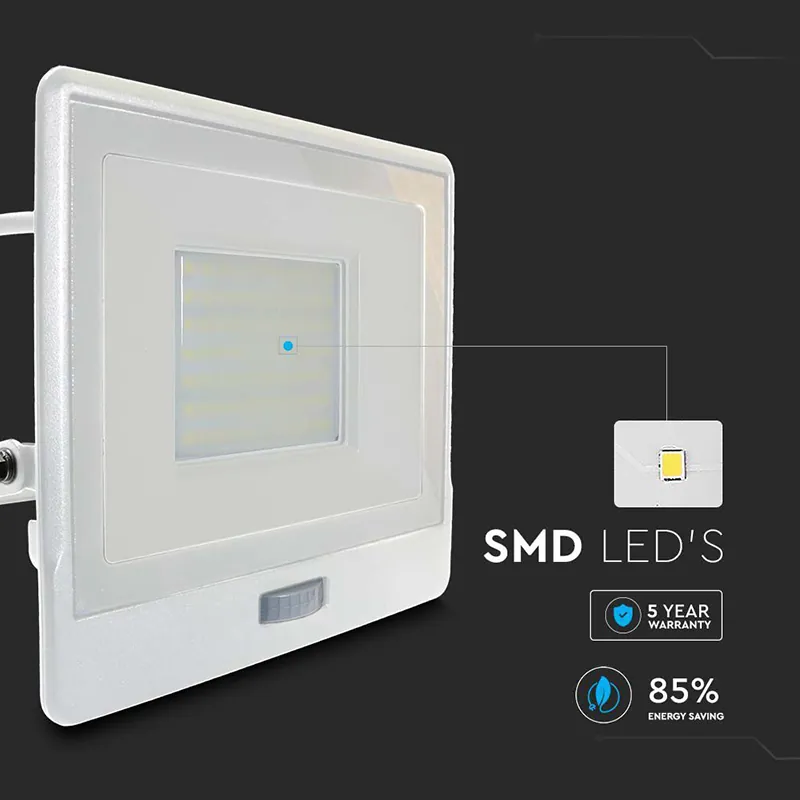 Reflector LED SMD 50W 4000K IP65 cu Senzor Miscare - Alb