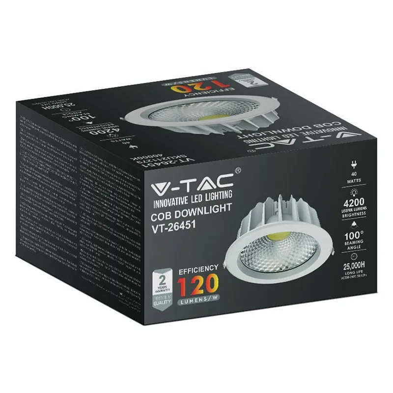 Spot LED COB Incorporabil 40W 6500K Alb Rece