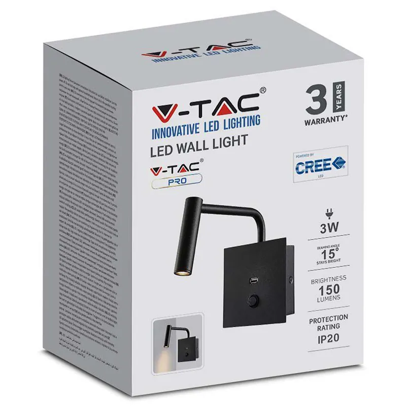 Lampa LED Perete 3W 3000K - Negru