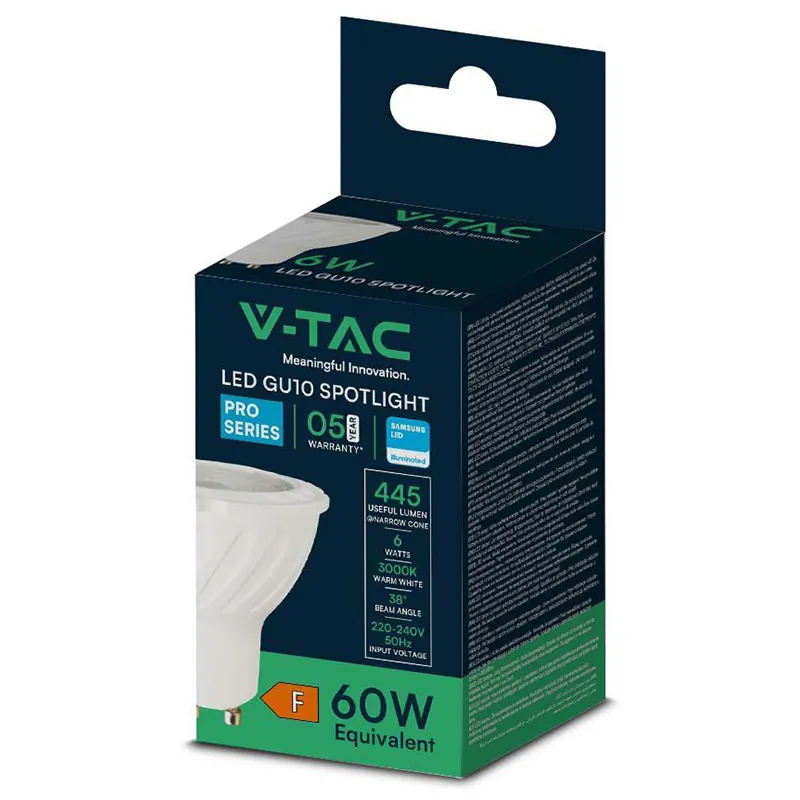 Bec Spot LED GU10 6W 3000K Alb Cald, Cip Samsung
