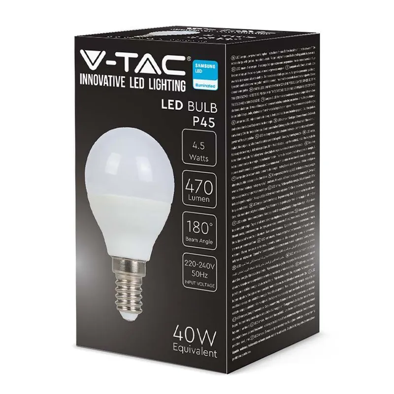 Bec LED P45 E14 4.5W 3000K Alb Cald, Cip Samsung