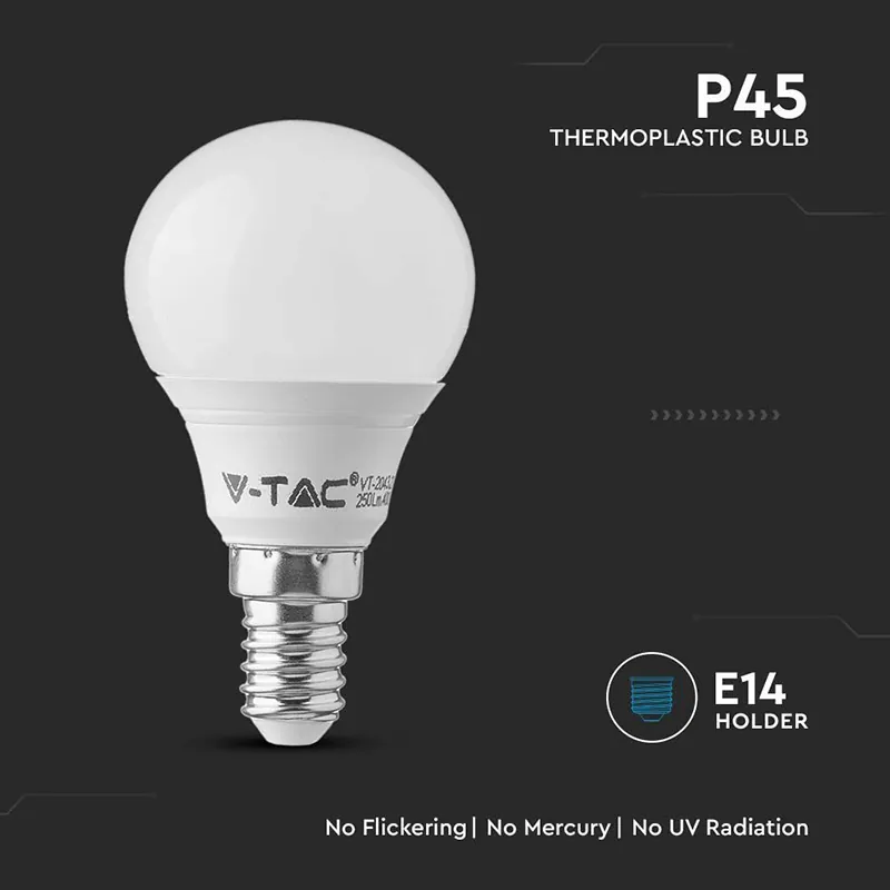 Bec LED P45 E14 4.5W 3000K Alb Cald, Cip Samsung